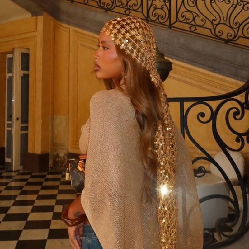 Ethnic Fashion Collection - Boho cekinowa chusta na głowę ze