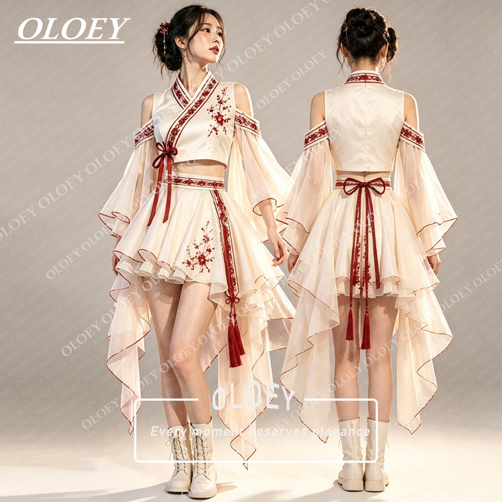 Hanbok Modern Set - OLOEY Nowoczesny Czerwony Haftowany Krótki Hanbok