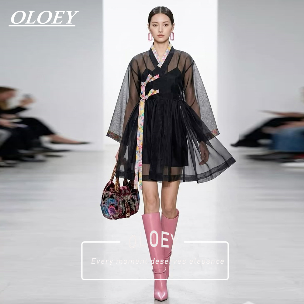 Hanbok Modern Set - OLOEY Nowoczesny Czarny Krótki Zestaw Hanbok
