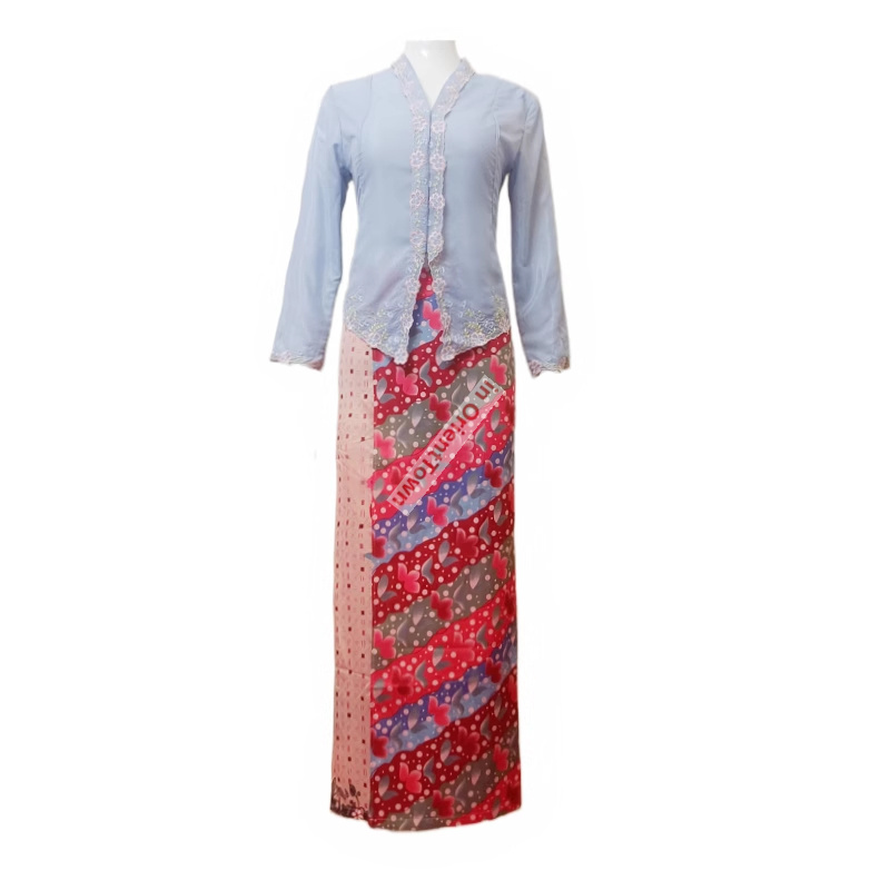 Thai Silk Blouse - Krajów Azji Południowo-Wschodniej Niebiesko-Różowa Haftowana Koronka