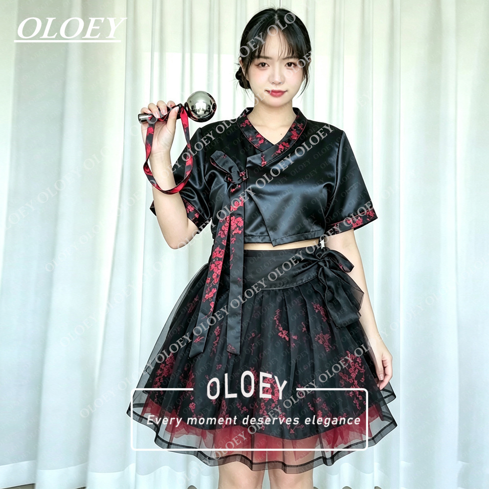 Hanbok Modern Set - OLOEY Nowoczesny Czarny Krótki Zestaw Hanbok