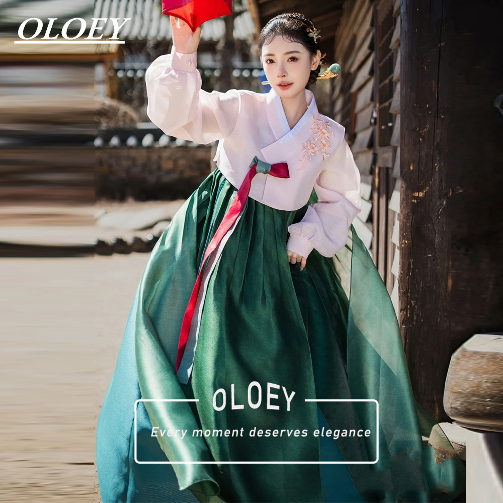 Hanbok Modern Set - OLOEY Elegancka Zielona Koreańska Suknia Hanbok