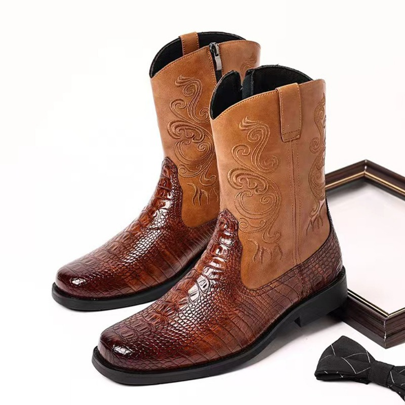 Ethnic Fashion - Modne, tłoczone męskie buty kowbojskie w