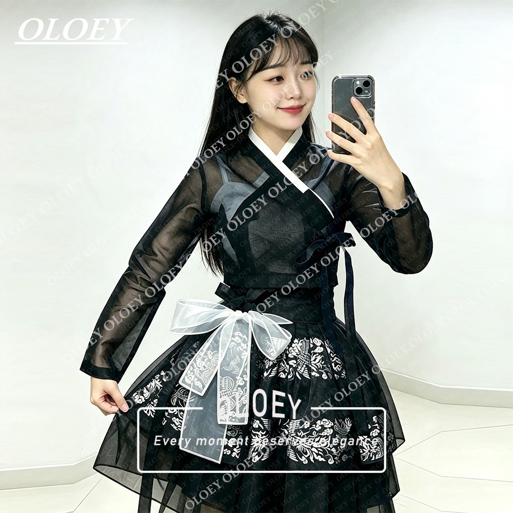 Hanbok Modern Set - OLOEY Nowoczesny Czarny Krótki Zestaw Hanboków